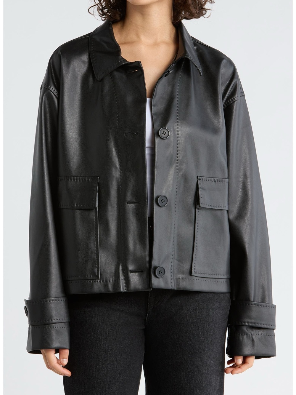 Max Studio Black Faux Leather Button Front Jacket